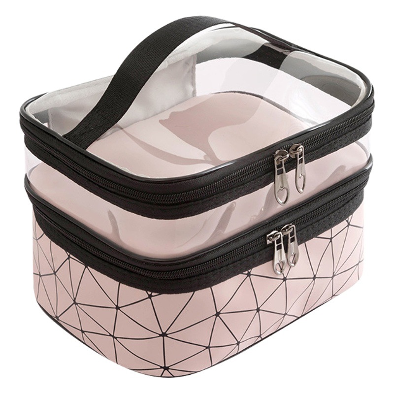Bolsa de cosméticos acolchada de doble capa, de gran capacidad, portátil, simple, impermeable para viajes, para guardar cosméticos y artículos de tocador.