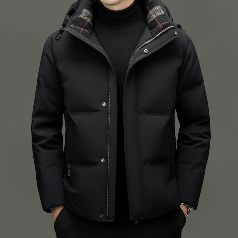 Winter windproof keep warm men's down jacket for leisure with hood, increased thickness