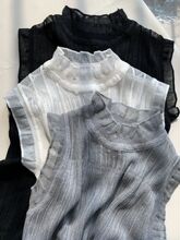 设计感拼接网纱薄款内搭针织衫设计感花边领镂空蕾丝背心打底衫女