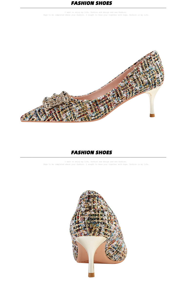 Fashion sexy slim high heels slim heels High heels shallow-cut pointe sparkling rhinester buckle women's single shoes_voghion.com