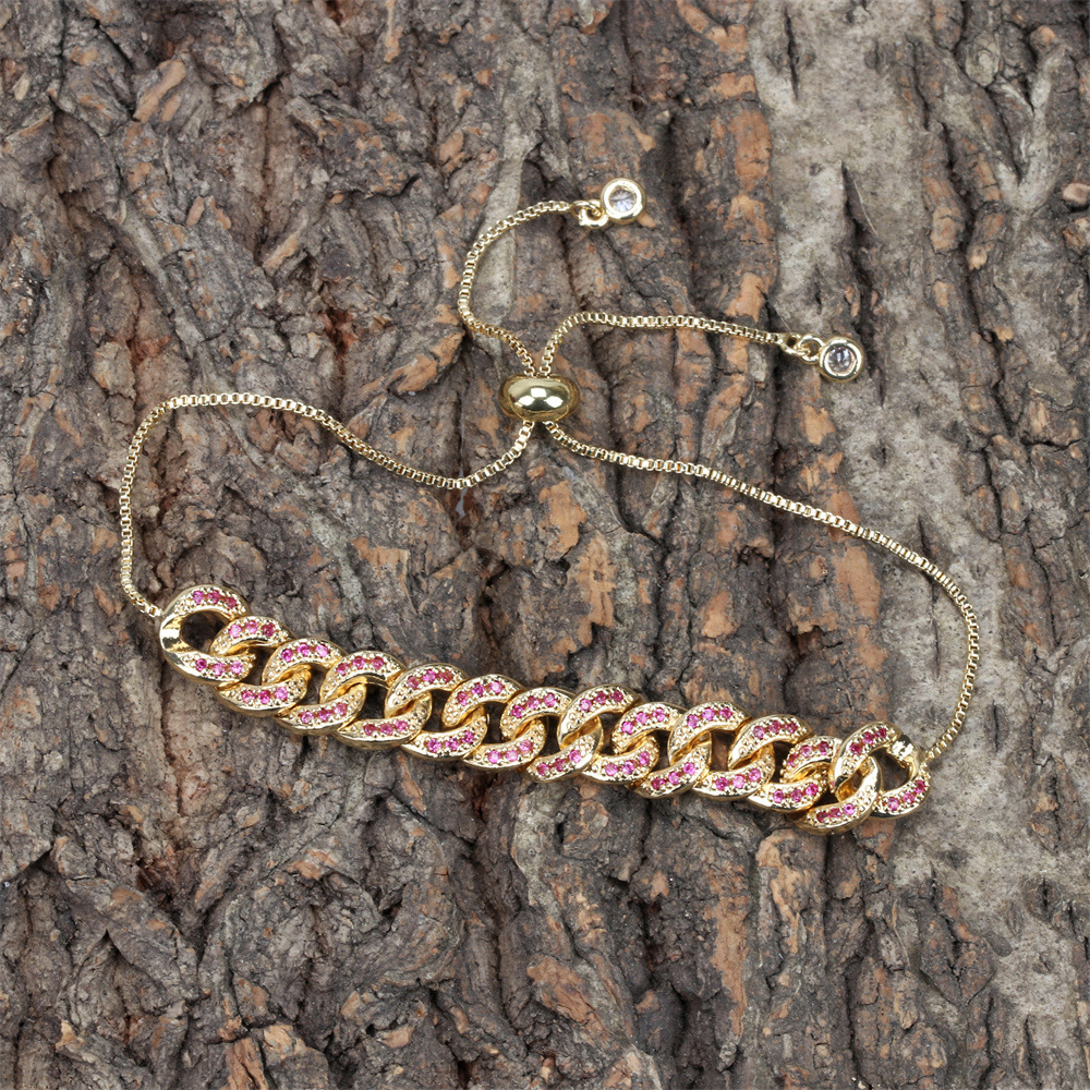 Fashion Cuban bracelet inlaid micro-color zirconium personality copper bracelet