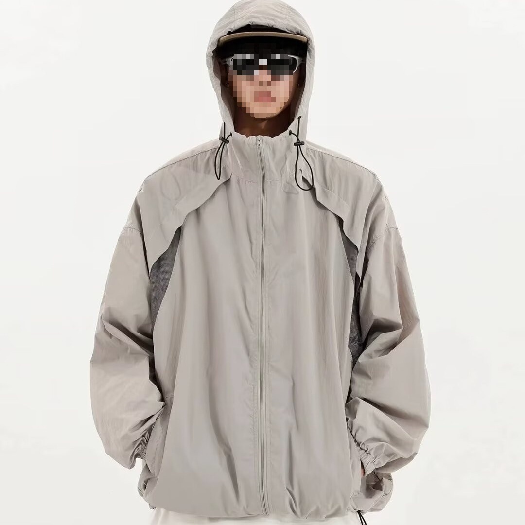 New cross-border hooded perforated sun protection jacket for men, lightweight outdoor UV protection hiking skin jacket.