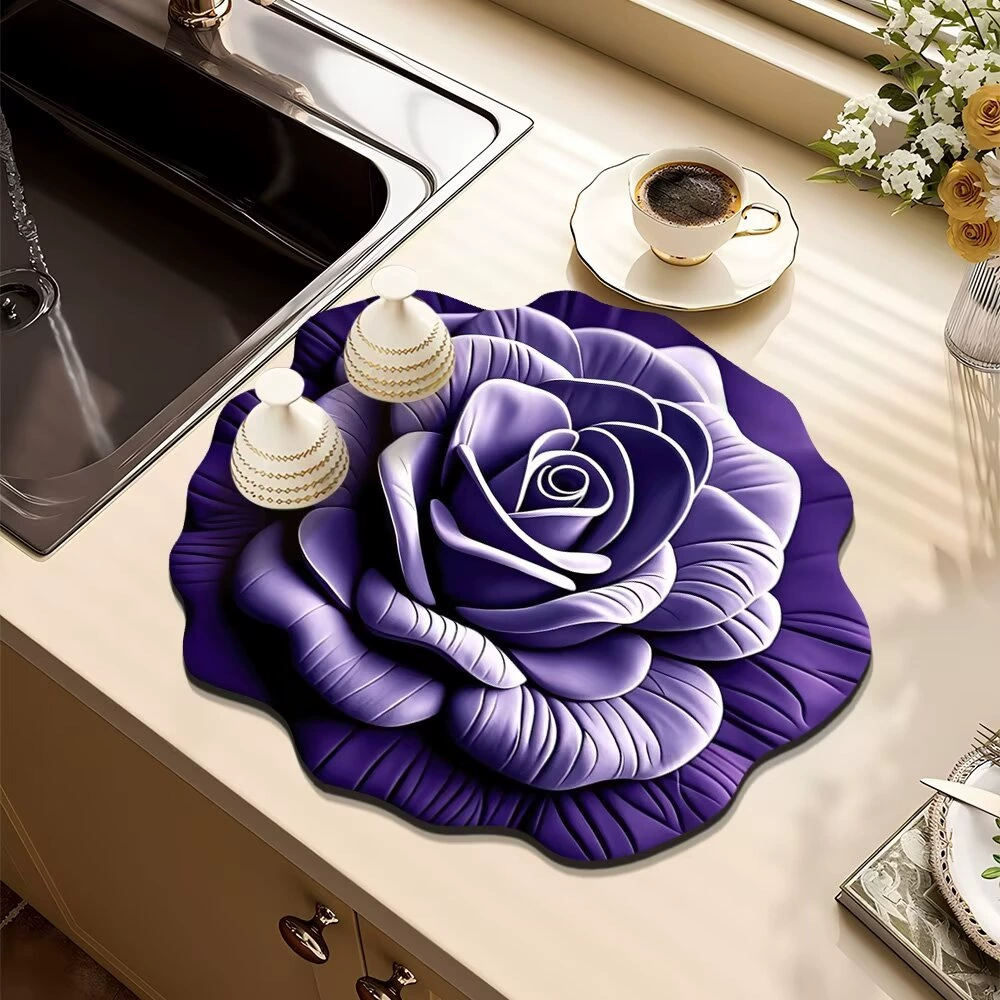 3D визуальный цветочный коврик из диатомовой грязи, кухонный водопоглощающий быстросохнущий коврик для стола, устойчивый к пятнам, легкий в уходе коврик для ванной комнаты