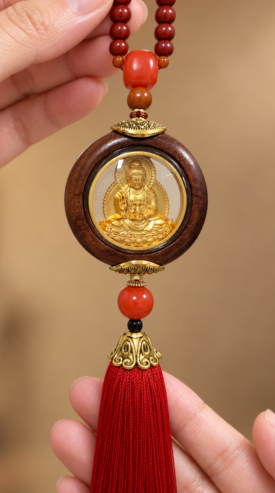Car pendant, high-end car pendant, rosewood, oriental red, car rearview mirror ornament, for good luck, one-piece drop shipping