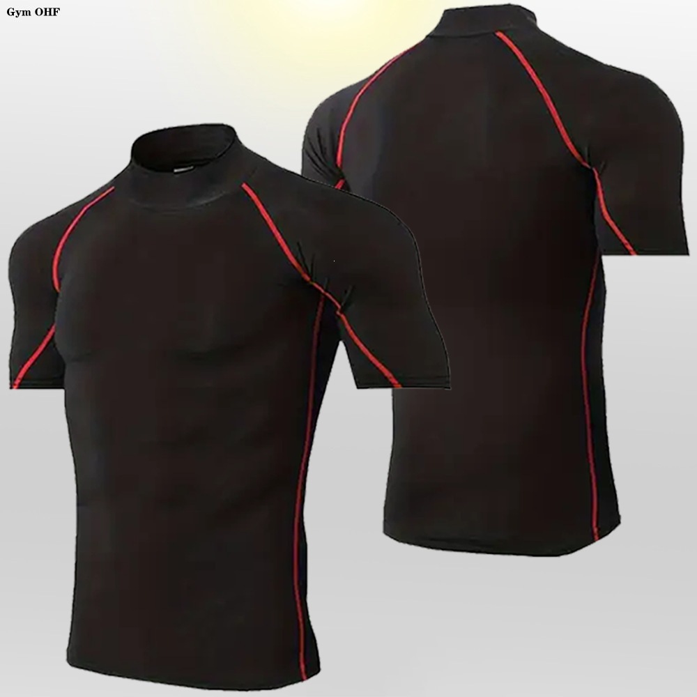 PRO nuevo cuello alto de manga corta color sólido transfronterizo explosivo hombre camiseta deportiva al aire libre chaqueta de entrenamiento