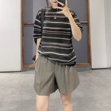 现货 江南系女装夏季甜酷宽松显瘦休闲小上衣条纹百搭圆领T恤短袖