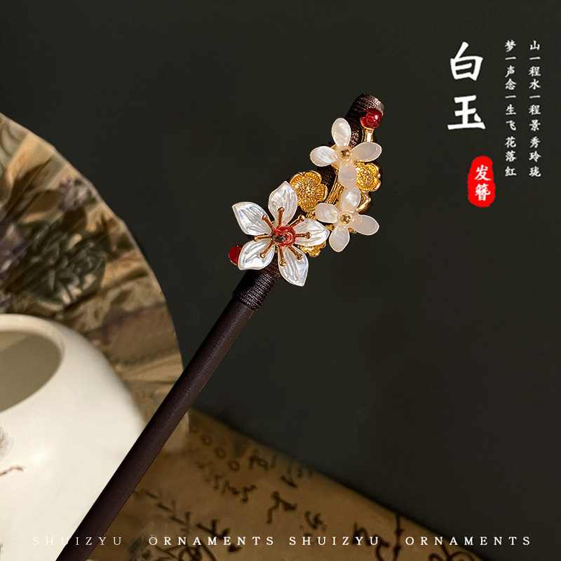 Clipper de cabello de flores de estilo antiguo, temperamento femenino de alto nivel, temperamento versátil, clipper de cabello de estilo chino, clipper de cabello de cabeza posterior.