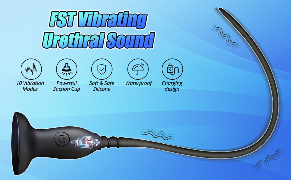 Electric Urethral Stimulator Rod, Silicone Sound Massager with Button Control, Black Large — detail image 2