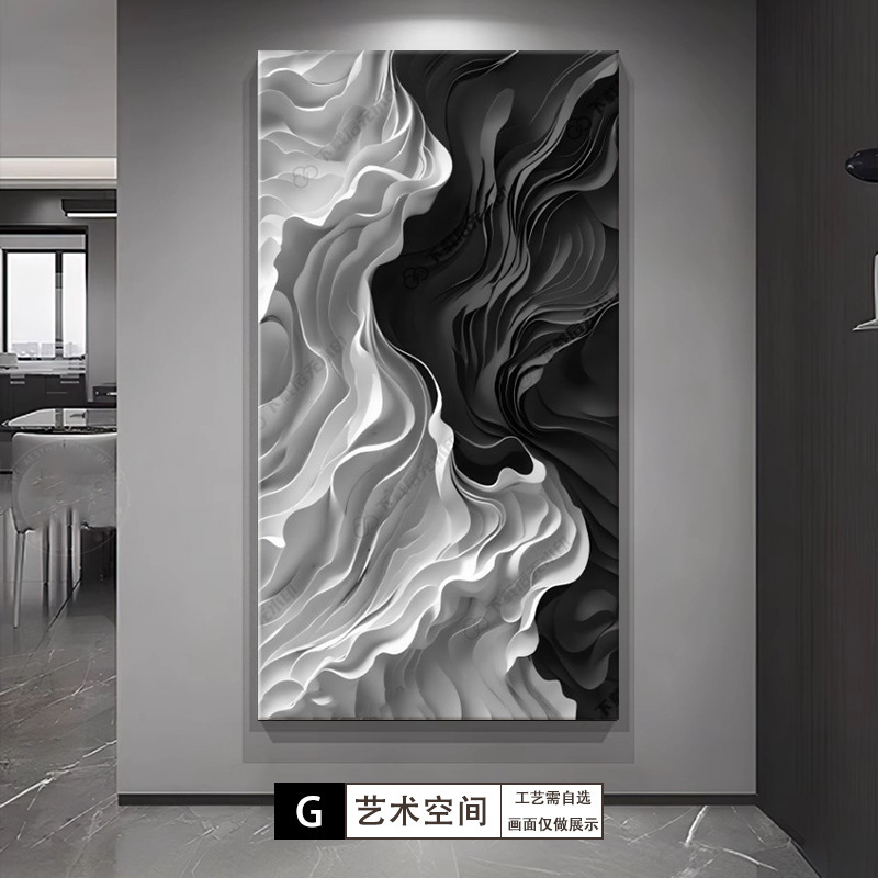 黑白抽象玄关装饰画意式极简高级感走廊过道挂画砂岩肌理入户壁画|undefined