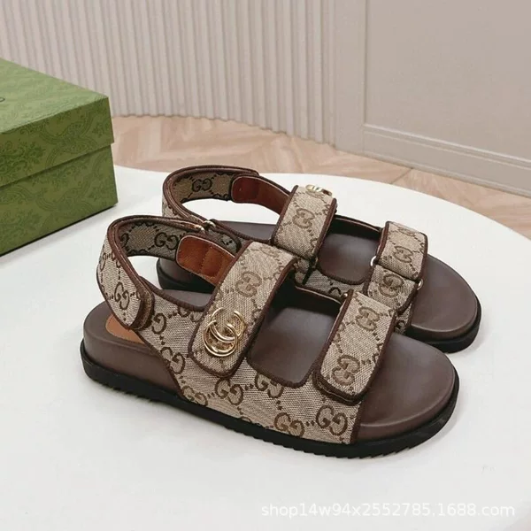 G Brand 2026 Women's Sandals with Thick Soles, Velcro Flat Slippers, Roman Style, Breathable and Comfortable, with Rhinestones
