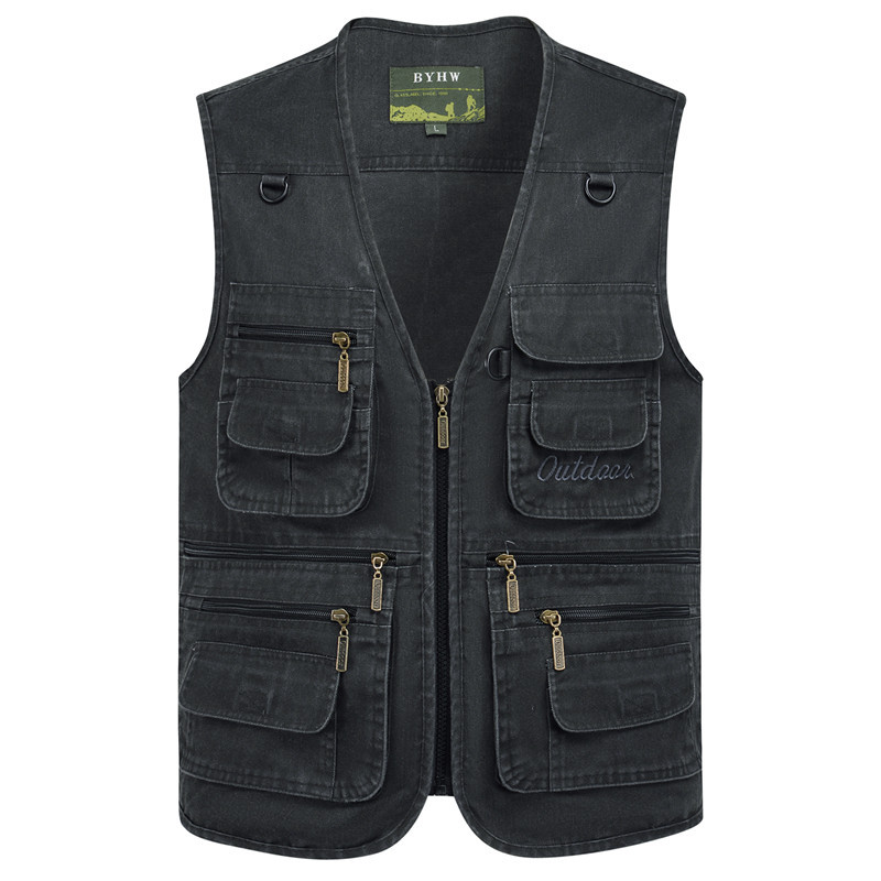 Exportación de comercio exterior chaleco negro de primavera y otoño para hombres con logotipo de impresión de bolsillo al por mayor de 300 jin chaleco clip