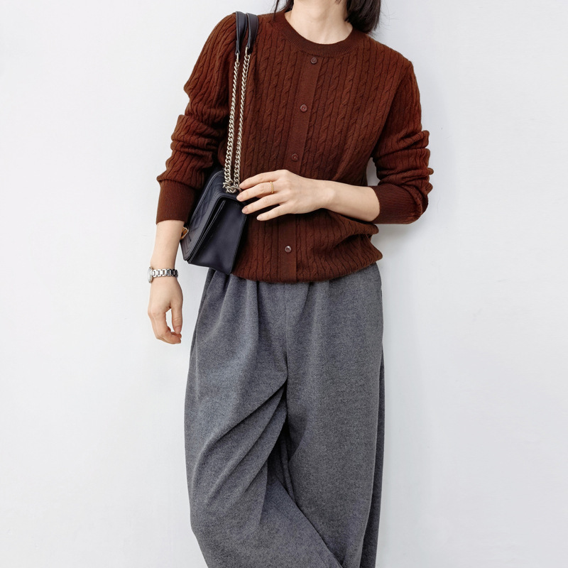Big Sale Autumn and Winter Casual Long-Sleeved Knitwear for Women, Pullover Retro Round Neck Knitwear Top, Cable-Knit Loose Woolen Knitwear