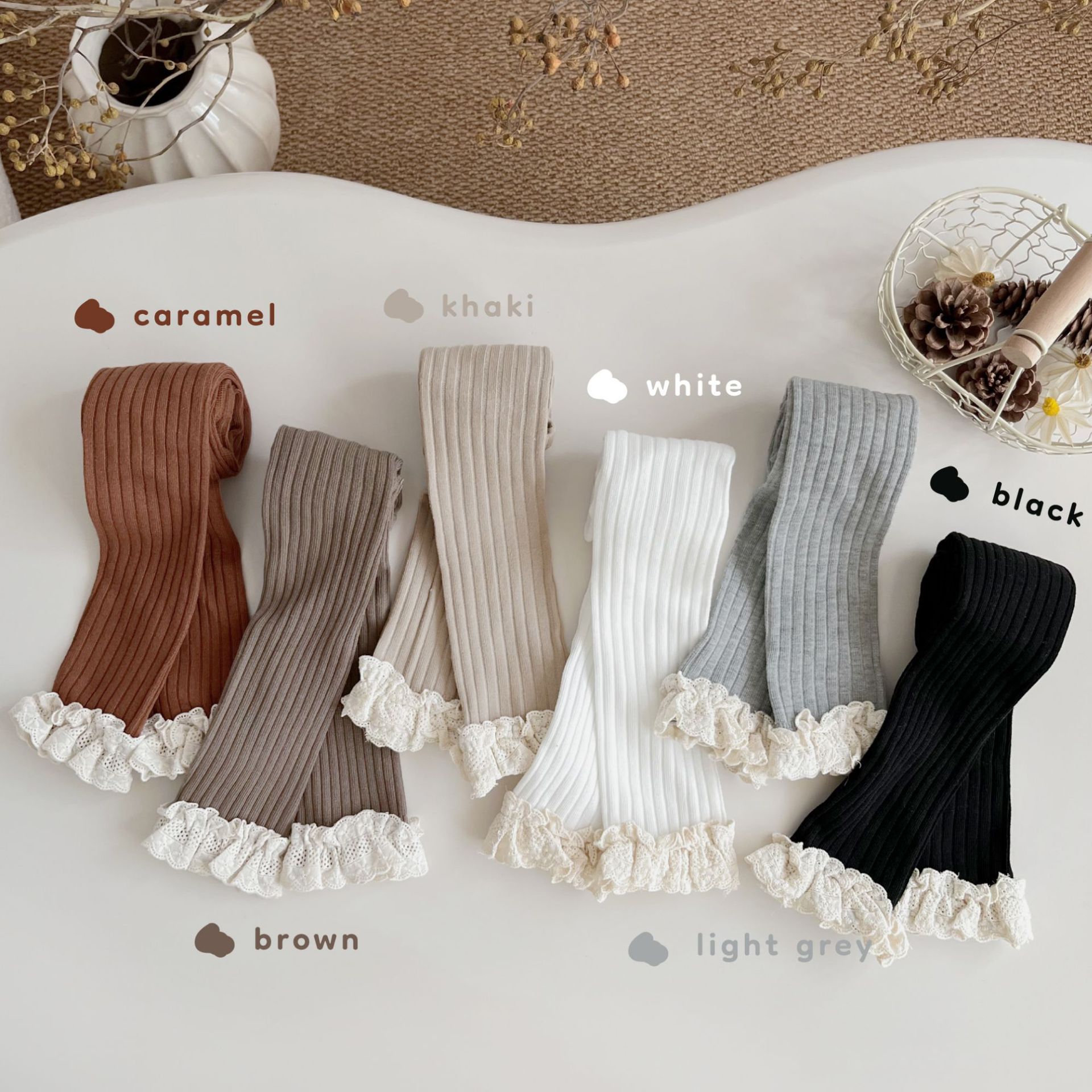 Zheng Qiqi niñas leggings de encaje de otoño pantalones de medias para niños de color sólido, pantalones de nueve puntos, leggings para bebés