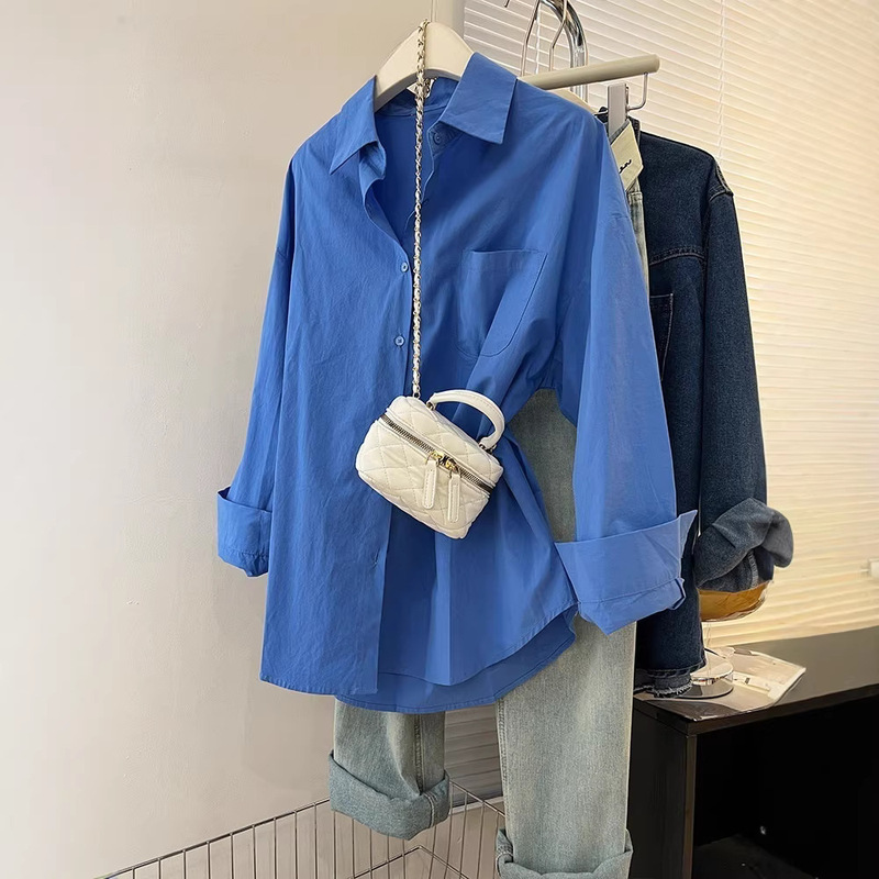 Klein Blue Long-Sleeved Shirt for Women, Spring and Autumn 2026 New Popular Style Shirt Jacket with a Stylish Layered Design Klein Blue Long-Sleeved Shirt for Women, Spring and Autumn 2026 New Popular Style Shirt Jacket with a Stylish Layered Design