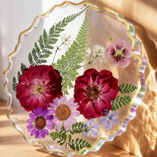 Cross-border dropshipping dried flower drop glue transparent resin embossed gold foil coaster insulation pad home tableware coaster