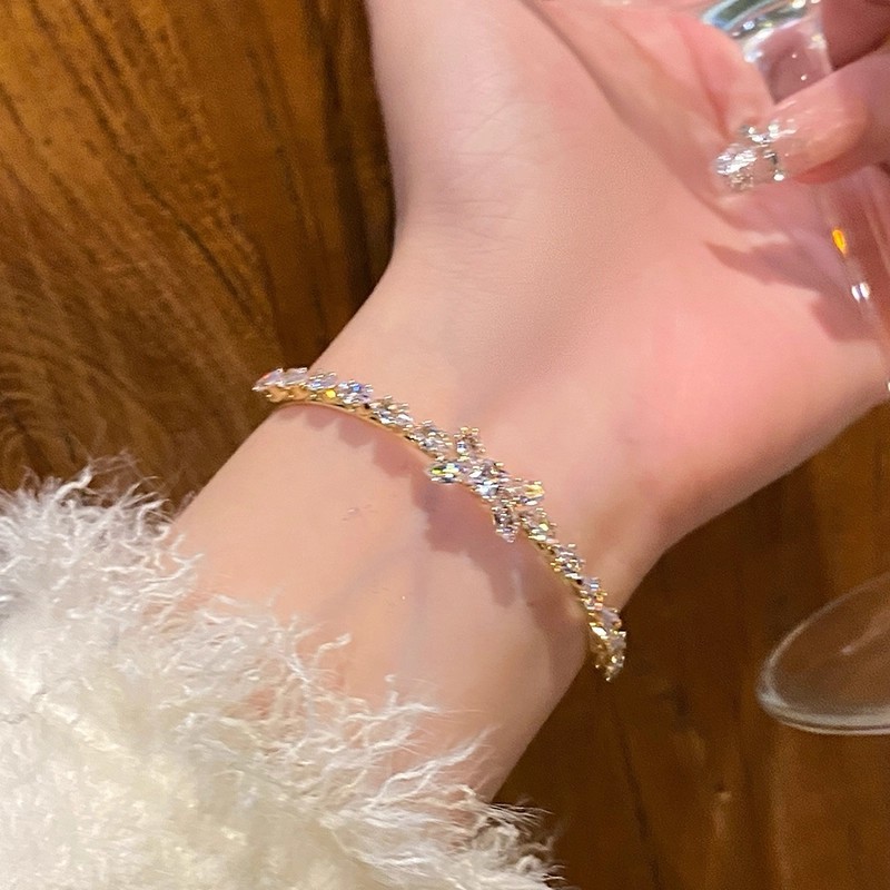 麦穗蝴蝶结手镯女高级感锆石手环开口银镯子手链轻奢小众精致饰品|undefined