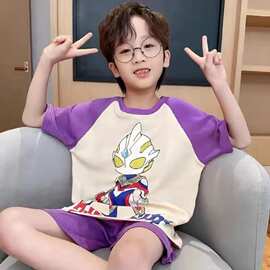 儿童睡衣夏季短袖薄款男童卡通可爱2024新款男孩中大童家居服套装