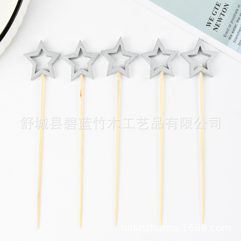 Spot al por mayor tarjeta de pastel de estrella de pentaco agujerada estrella de fruta ficha de horquilla de fruta desechable suministro de fábrica