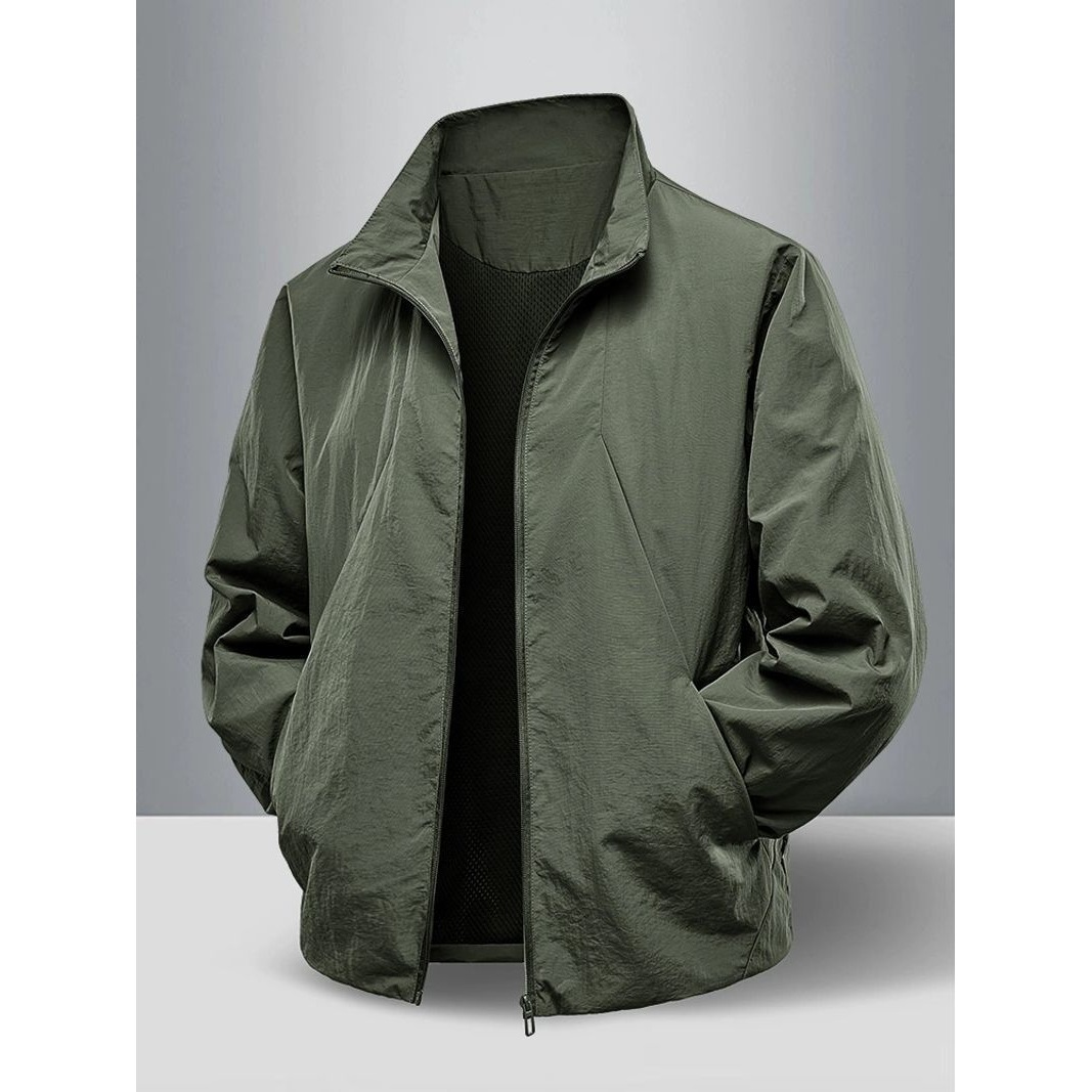 Spring and Autumn Casual Jacket Men's Thin Hoodless Stand Collar Outdoor Jacket Men's Summer Versatile Sports Windbreaker Waterproof