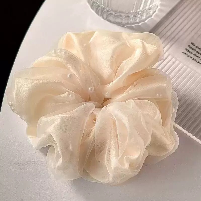 超仙大号网纱珍珠欧根大肠发圈简约头绳发绳高级新款高端头饰发饰|undefined