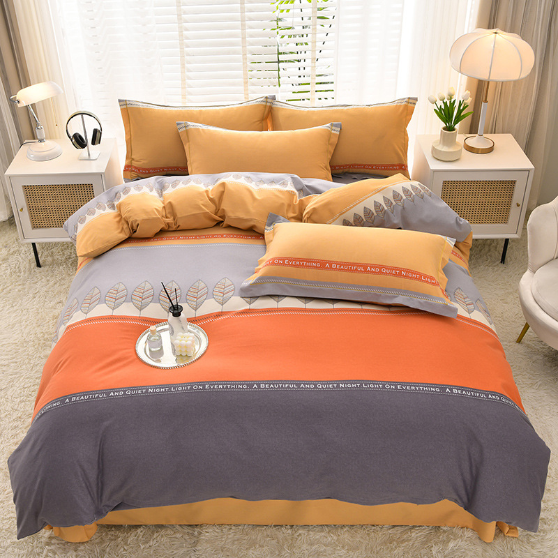 Ropa de cama de algodón agradable para la piel, funda de edredón, ropa de cama de alta gama, juego de cuatro piezas de lijado de algodón 100 engrosado universal de cuatro estaciones