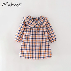 Malwee Girls' Dress Autumn New Fashion Western Medium and Small Children Trendy Plaid Casual Long Sleeve Princess Dress