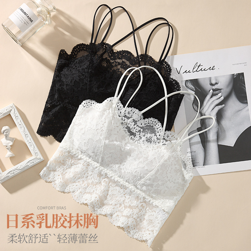 Belleza espalda sexy correa de hombro cruzada Correa envuelta en el pecho sin anillo de acero tocando fondo anti-exposición Sling chica tubo superior chaleco