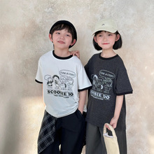 【清仓特卖】2025夏季新款儿童撞色圆领T恤男女童百搭印花上衣