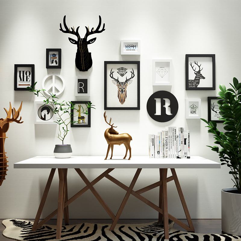 Polymeric Nordic 6162 Elk Head Living Room Photo Wall Nordic Combination Photo Frame Modern Decorative Painting Photo Changeable Polymeric Nordic 6162 Elk Head Living Room Photo Wall Nordic Combination Photo Frame Modern Decorative Painting Photo Changeable