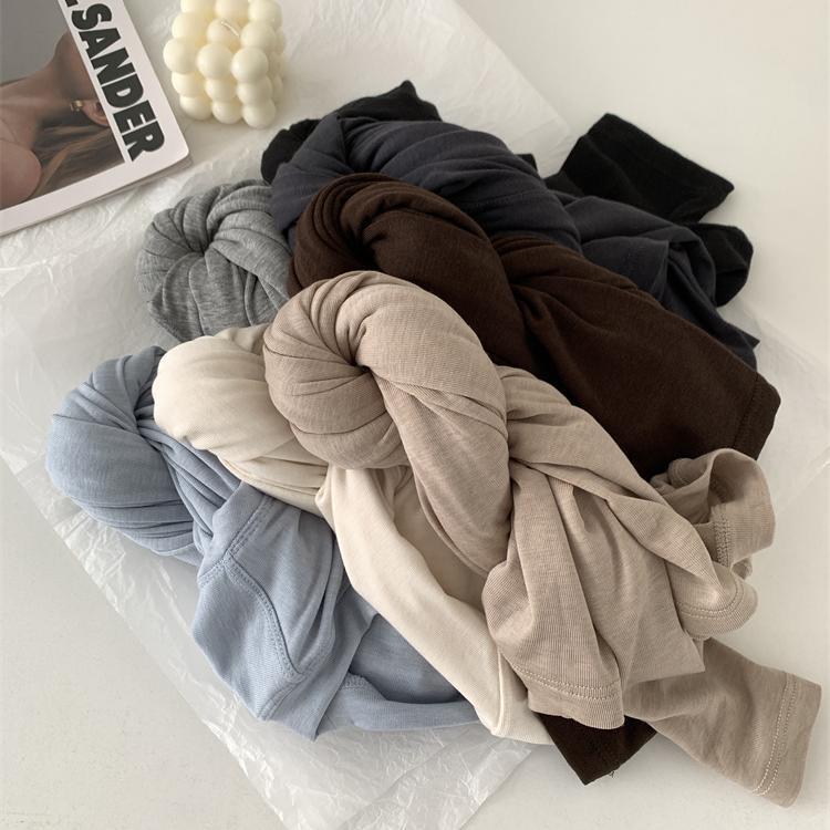 Elegant All-match Tencel Wool Stitching Long-sleeved T-shirt Women's Early Autumn Thin Soft Waxy Body-fitting Solid Color Base Mask Clothes