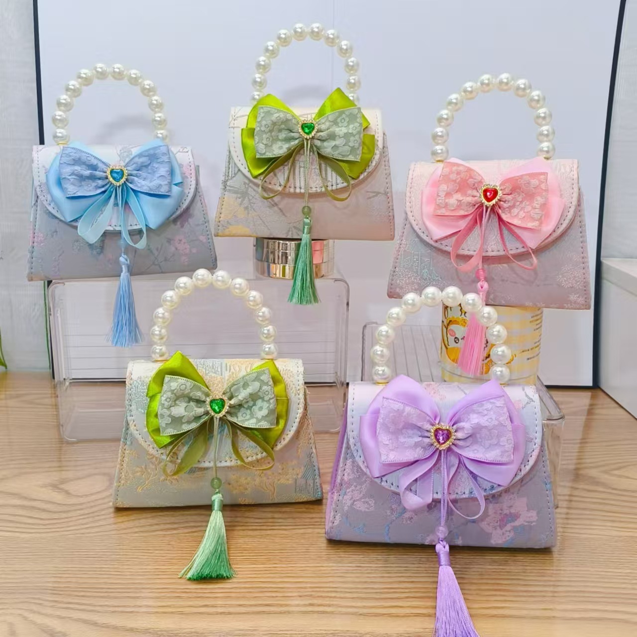 Bolsas de perlas de niñas lindas bolsas de arco de niñas antiguas bolsas de ropa antigua princesa para niños mochila inclinada