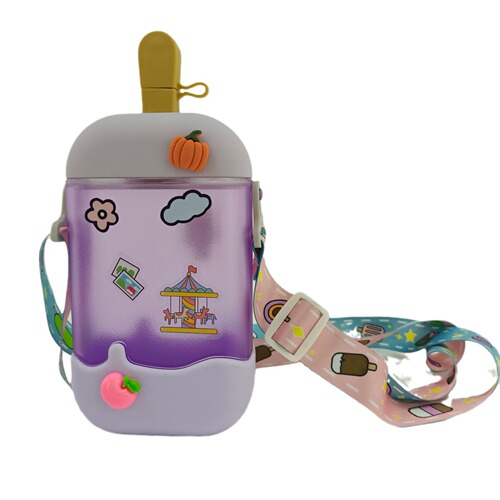 Cross-border e-commerce ice cream popsicle water cup portable cross-body strap water bottle children's nozzle plastic cup Yafeiqi manufacturer
