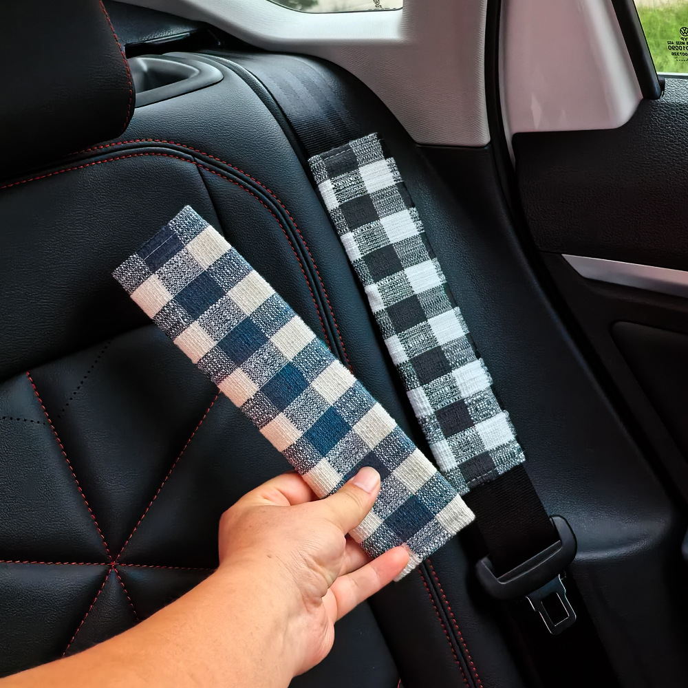Casual Plaid Car Seat Belt Shoulder Cover Car Shoulder Cover High-End Fabric Anti-Wear Car Interior Supplies