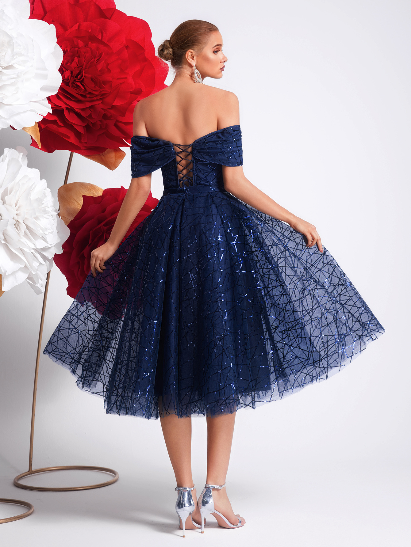 Transfronterizo Amazon nuevo temperamento cielo estrellado fino vestido de noche elegante de fiesta de mujer superior de tubo de lujo ligero