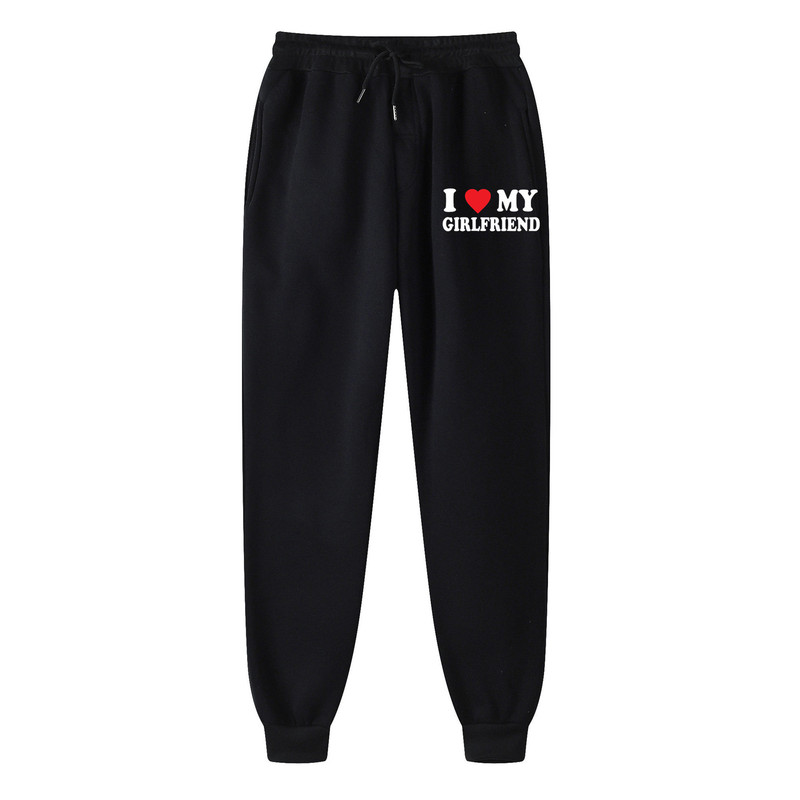 Cotton sweatpants with "I LOVE MY GIRLFRIEND" letter print, thickened, popular cross-border casual sports sweatpants