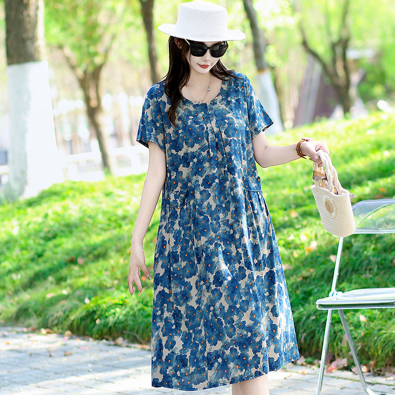 特大码中老年棉绸连衣裙女中长款加肥加大200斤胖妈妈装裙子|undefined