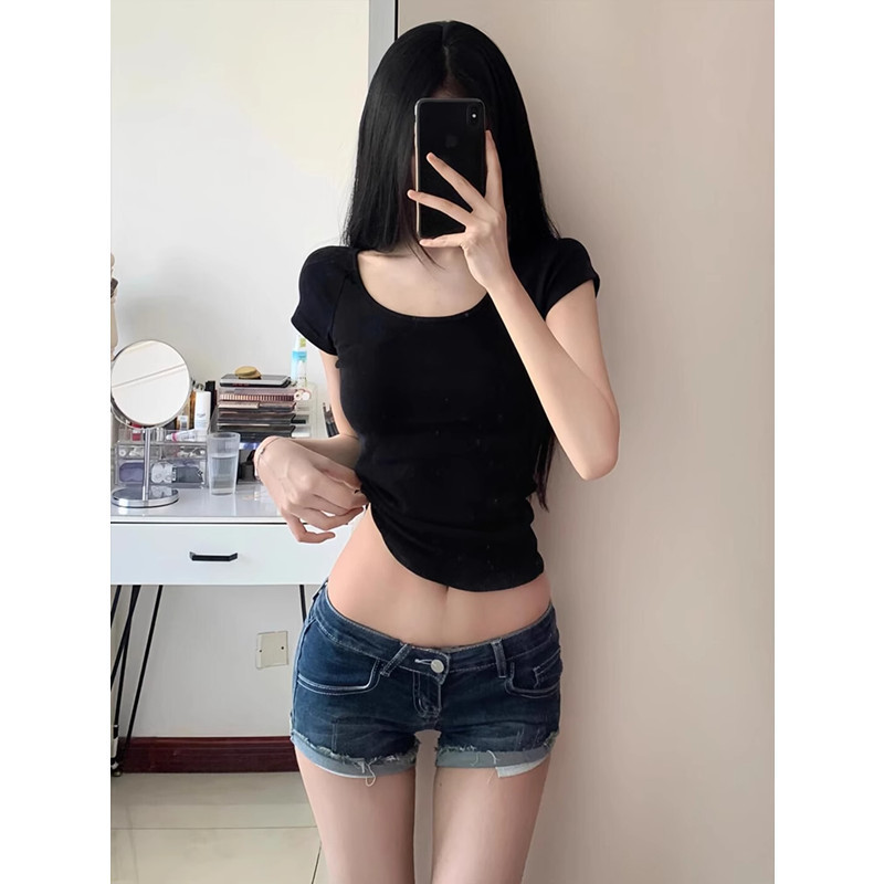 Summer Sexy Hot Girl Curled Denim Shorts Women's Low-Waist Sweet and Spicy Small Elastic Slimming Look Hip-Hugging Hot Pants Summer Sexy Hot Girl Curled Denim Shorts Women's Low-Waist Sweet and Spicy Small Elastic Slimming Look Hip-Hugging Hot Pants