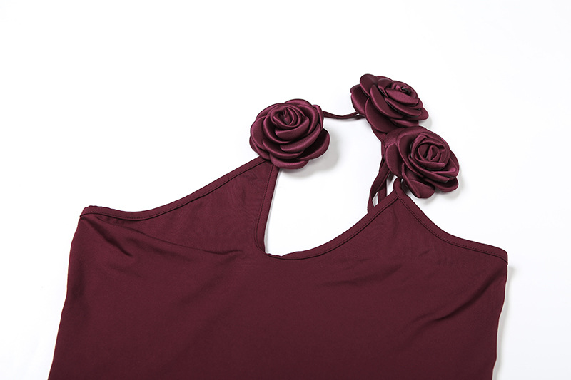 Summer Personalized Floral Decoration Solid Color Slim Fit Backless Shoulder Vest 16 Summer Personalized Floral Decoration Solid Color Slim Fit Backless Shoulder Vest