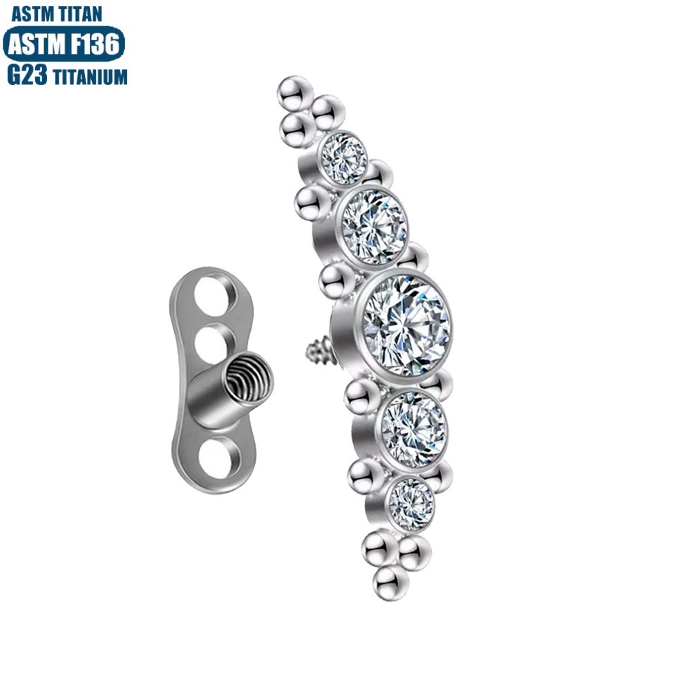 Silver pointed spike labret stud material detail