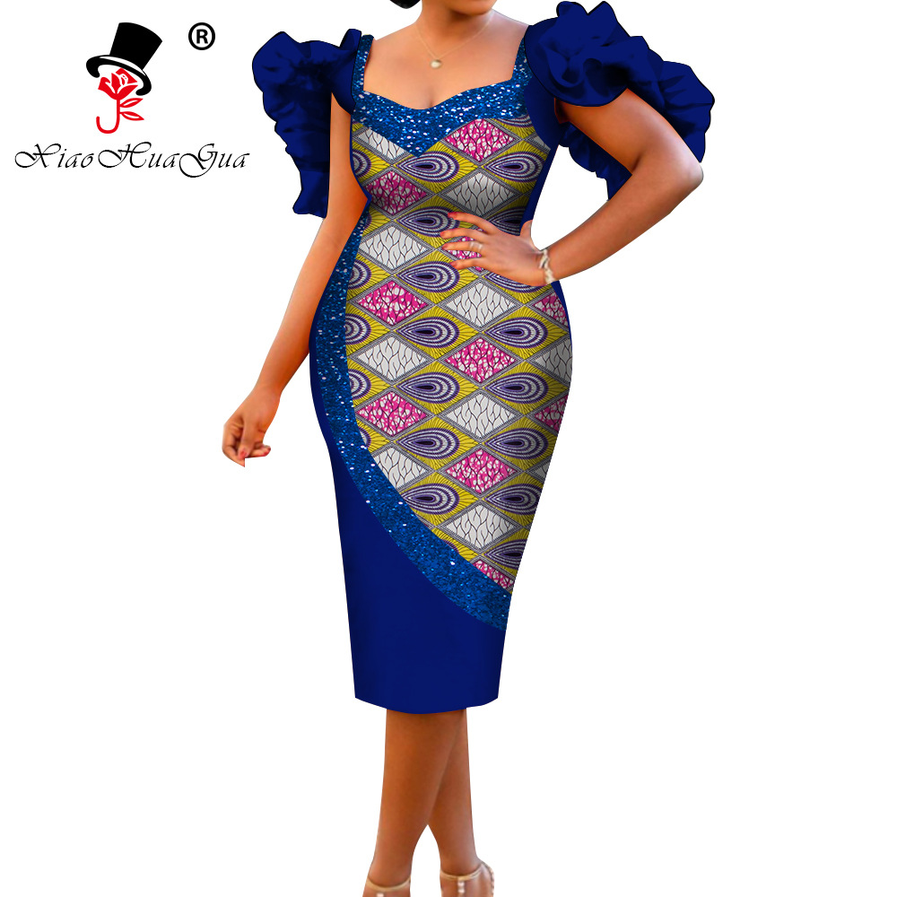 非洲民族服装连衣裙泡泡袖连衣裙跨境货源一件代发高腰连衣裙