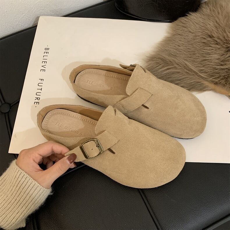Retro suede casual women's slippers flat