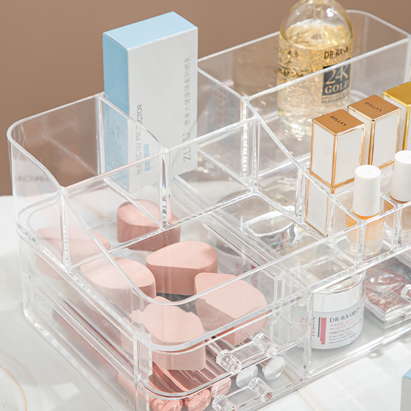 Cross-border cosmetic storage box transparent desktop drawer-style acrylic dormitory lipstick powder puff luxury display rack