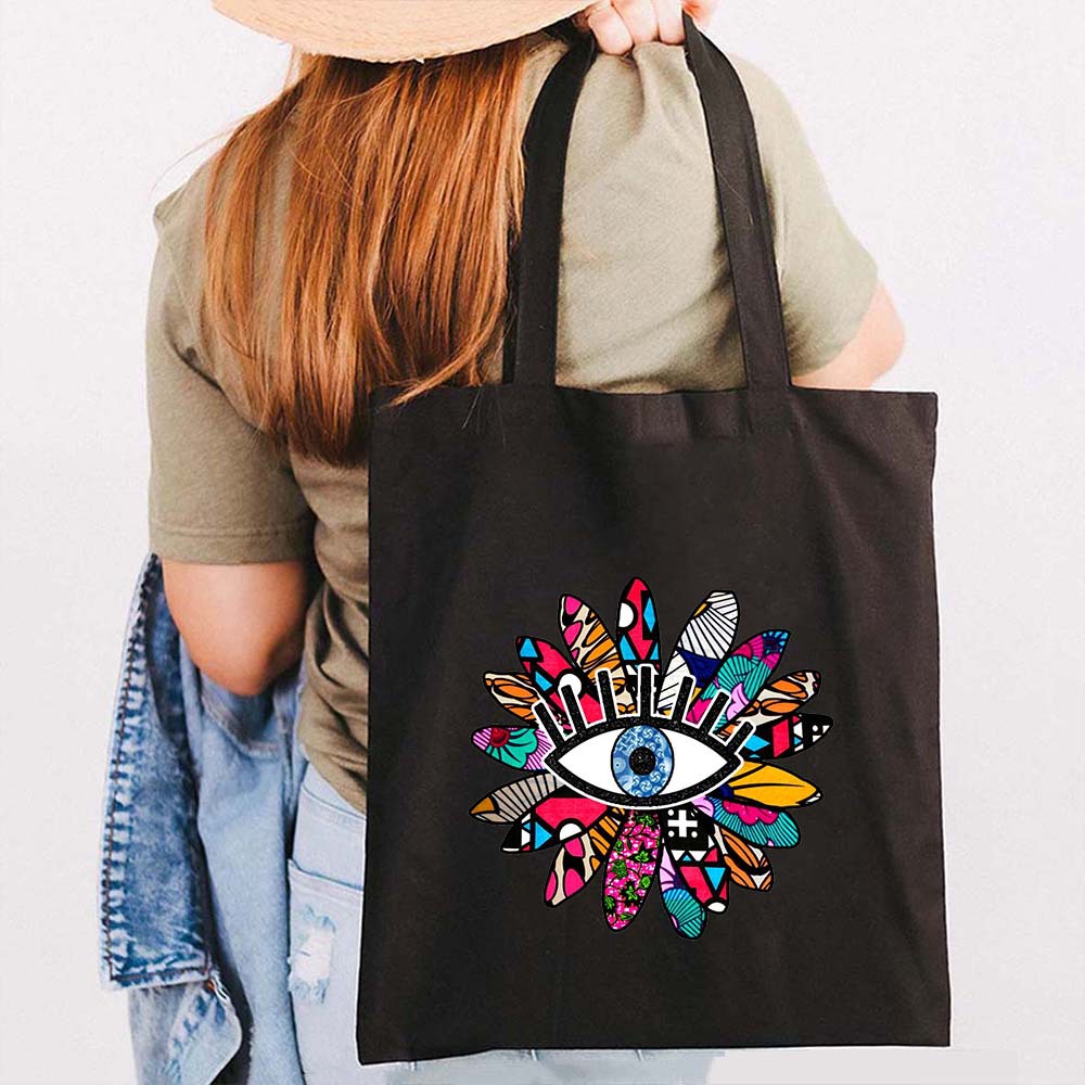 Graffiti griego mal de ojo impreso bolsa de lona bolsa de hombro estudiante bolsa plegable bolsa de compras portátil