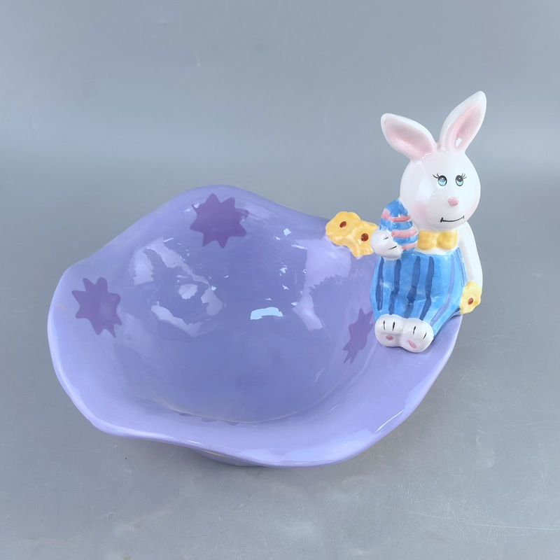 Creativo sombrero de paja conejo de pascua cerámica dulces tazón ensalada pintado a mano transfronterizo dulces galletas tazón de almacenamiento
