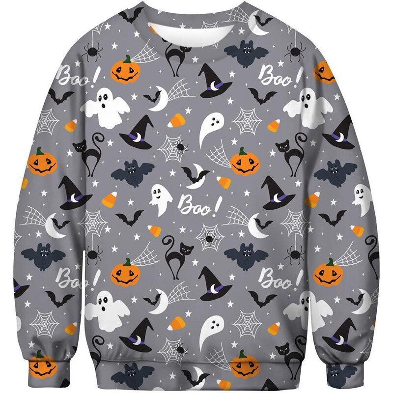 Fashionable Spring and Autumn New Style Independent Brand 3D Printed Halloween Ghost Series Men's Loose Casual Crew Neck Sweatshirt