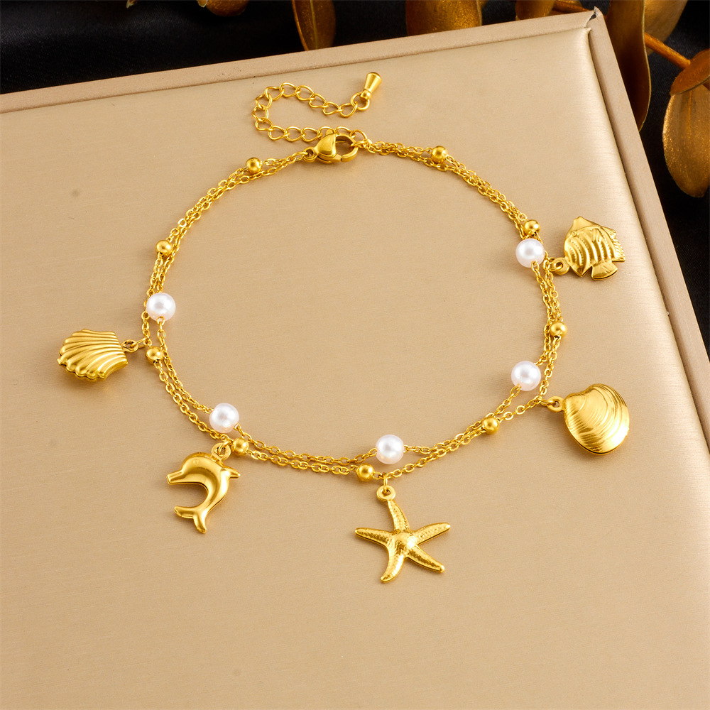 8g Weight Anklet Classification Wholesale Jewelry Marine Style Beach Starfish Dolphin Shell 304 Stainless Steel Anklet