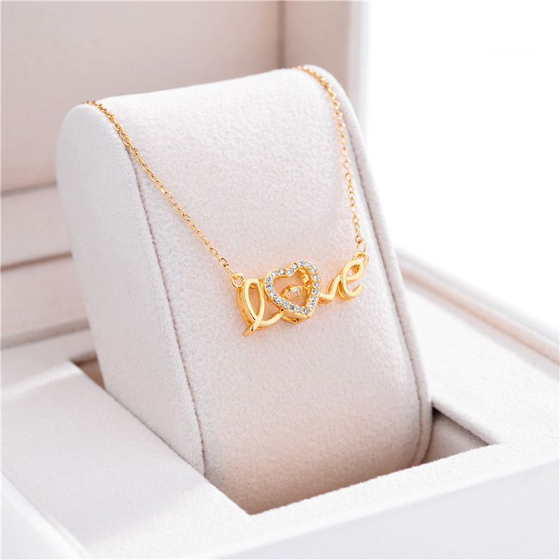 5g Weight 0.03µm Gold Plating Thickness PVD Coated Gold Plating Process Real Gold Plated 316 Stainless Steel PVD Coated Rhinestones Letter Waterproof Non Tarnish Plating Inlay Elegant Simple Style Cable Chain Necklace For Women's