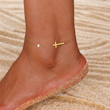 东莞不掉色18K钛钢饰品十字架钻石Ins风简约跨境欧美不锈钢脚链女