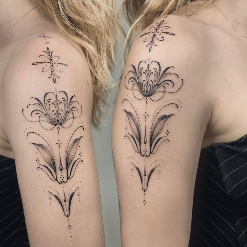 Black and white dot symmetrical mandala floral long tattoo sticker, exquisite vertical pattern symmetrical realistic sticker for the upper arm Black and white dot symmetrical mandala floral long tattoo sticker, exquisite vertical pattern symmetrical realistic sticker for the upper arm