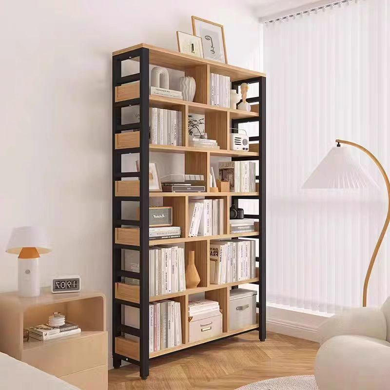 Grid Bookshelf Floor-Standing Storage Rack Internet Celebrity Bookshelf Storage Cabinet Integrated Wall-Mounted Home Children's Living Room Library